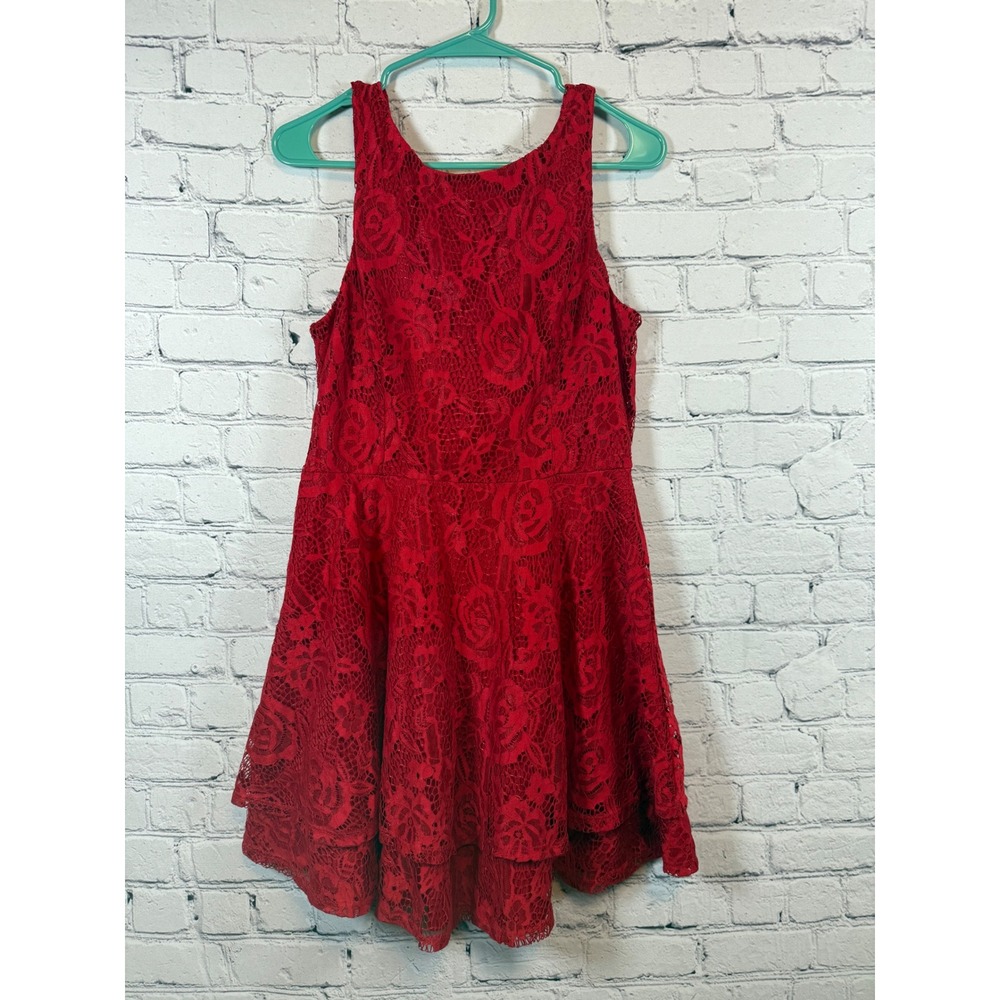 Speechless‎ Red Lace Party Dress Sleeveless Fit & Flare Large V-back dress